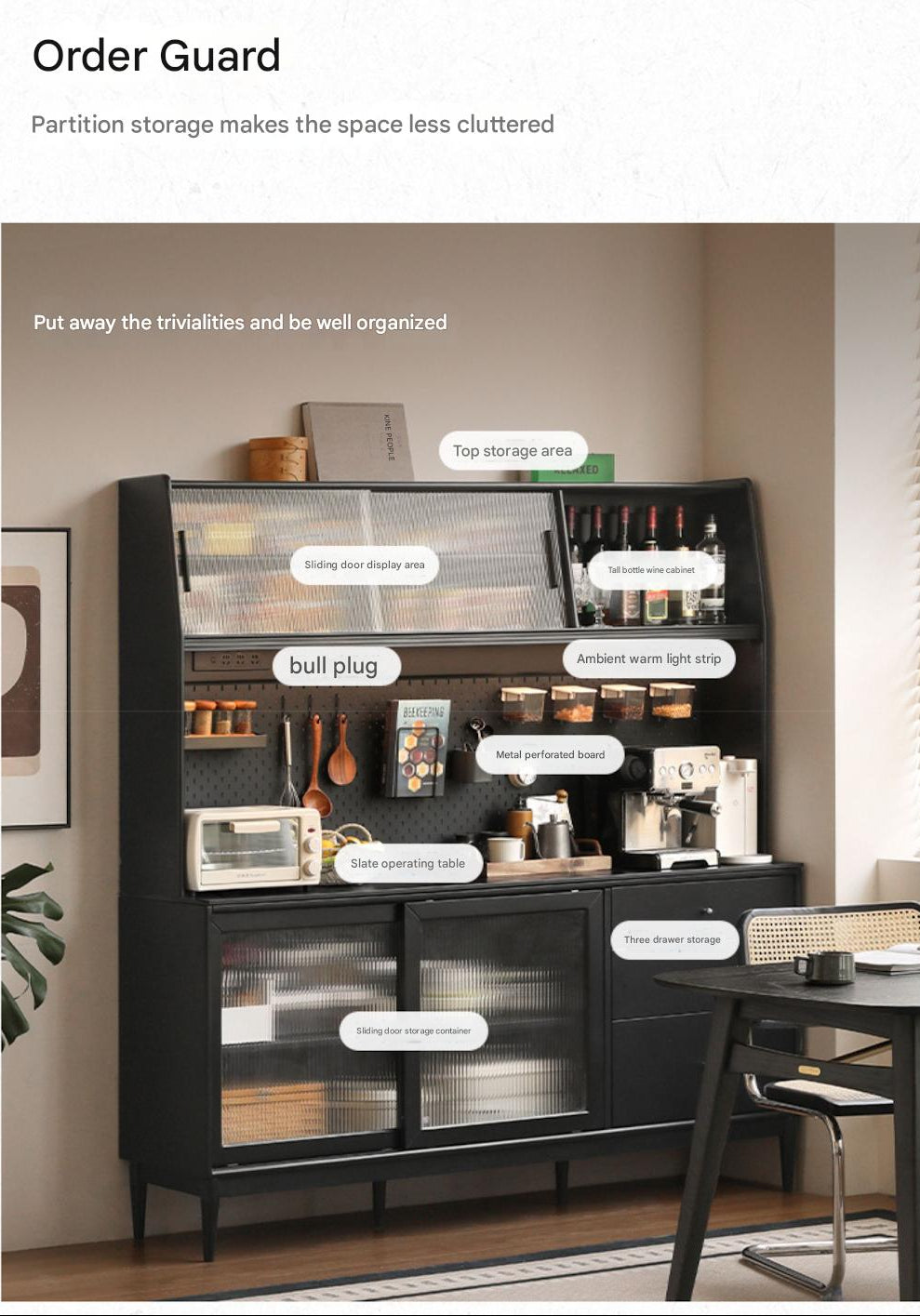 Solid Rubberwood Restaurant Modern Sideboard