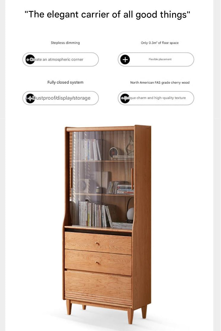 Cherry Solid Wood Glass Bookcase.