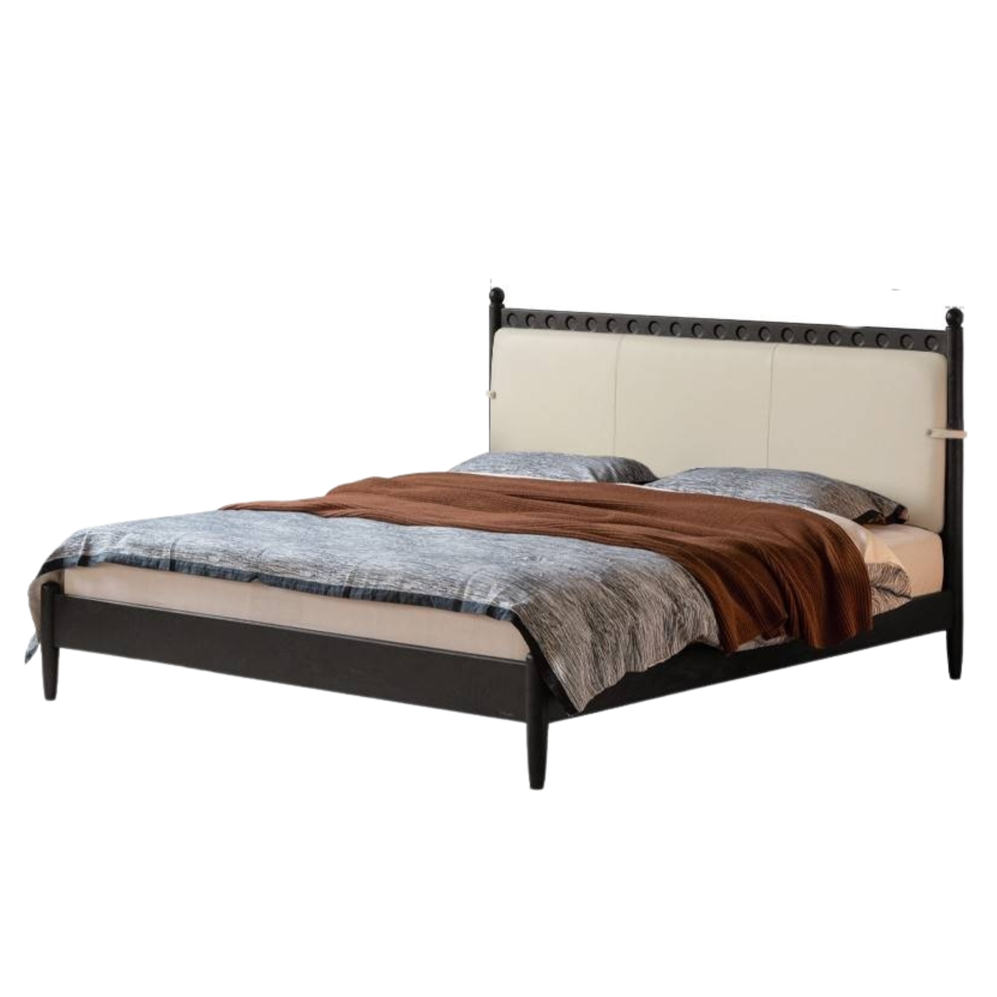 Ash Solid Wood Bed – Bauhaus Style with Soft Leather Upholstery