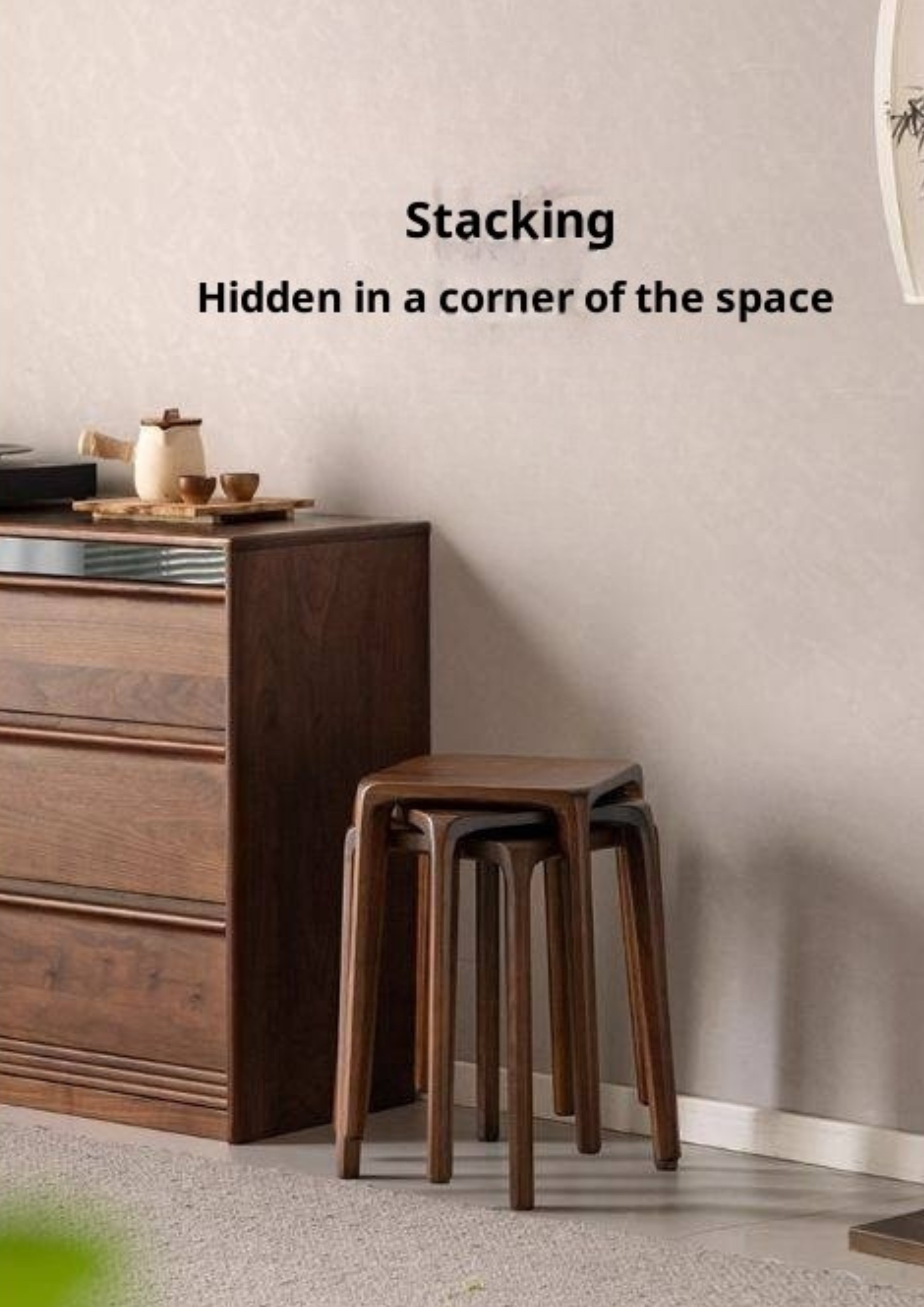 Black Walnut, Ash Solid Wood Square Stackable Stool