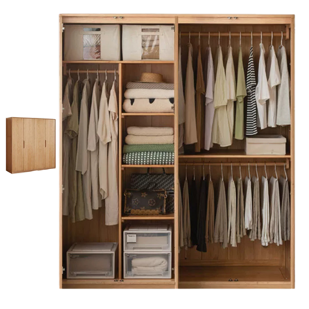 Ash Solid Wood Modular Wardrobe Closet System with Vertical Groove Pulls