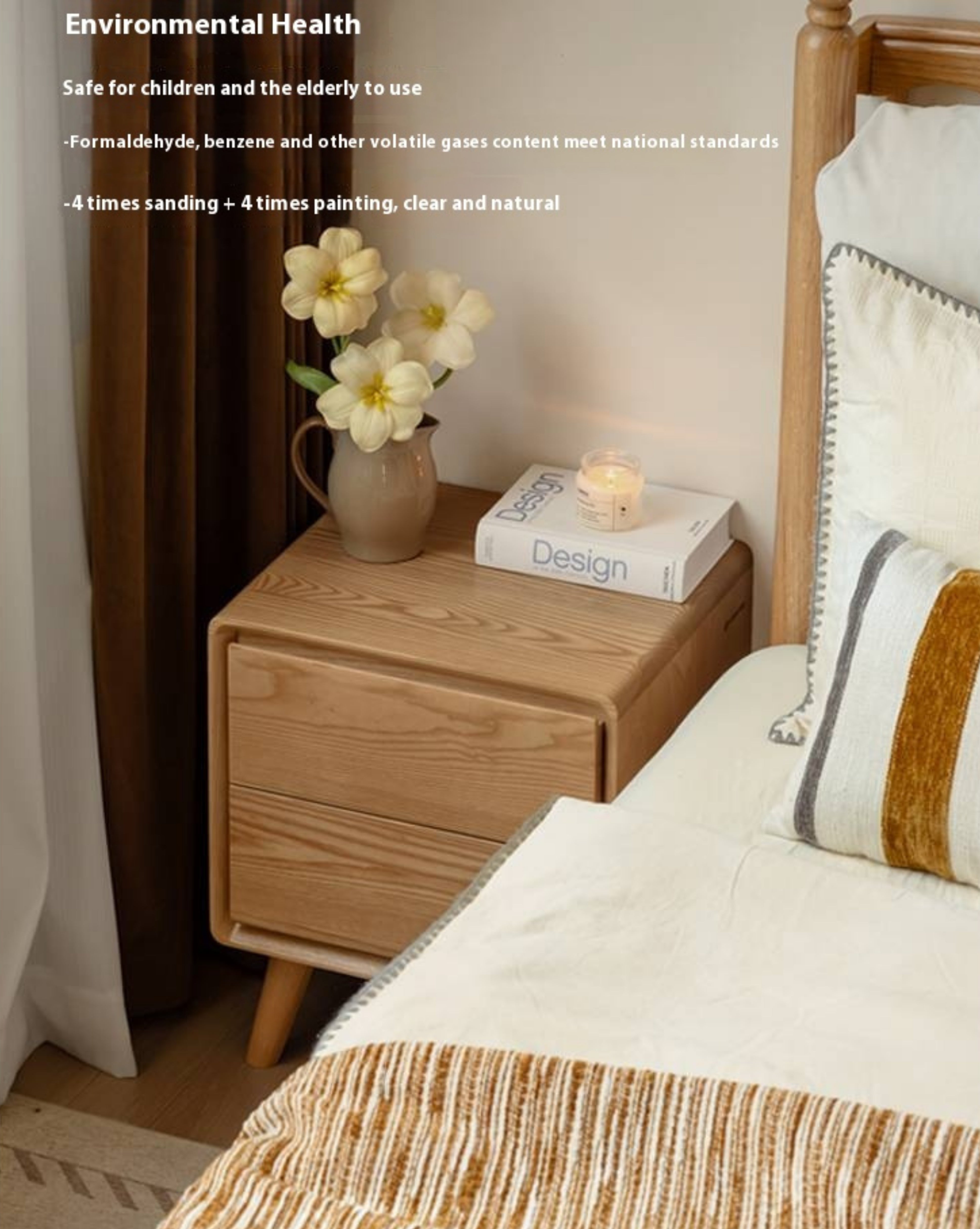 Ash, Oak Solid Wood Modern Nightshand