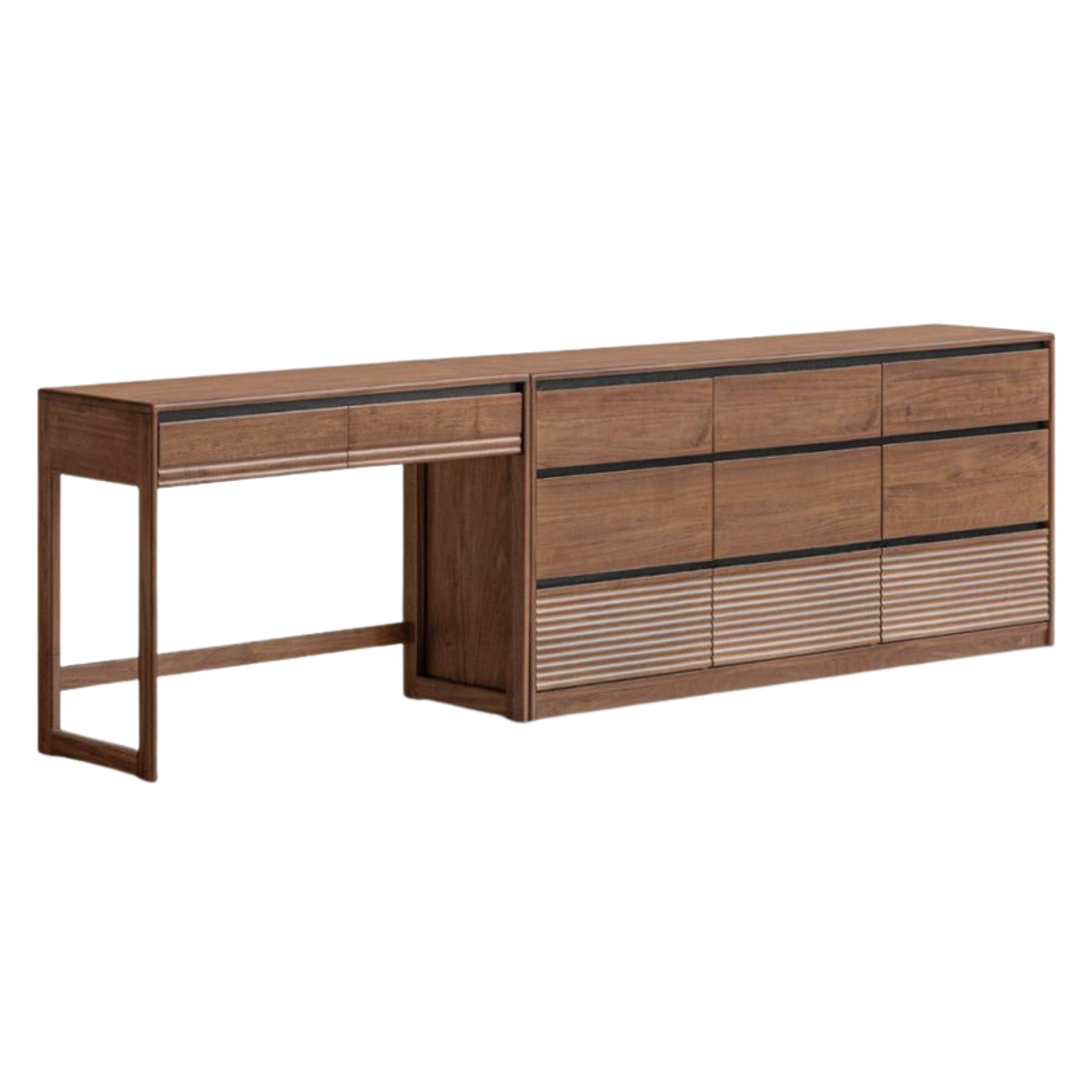 Black Walnut Solid Wood Vanity Desk and Dresser Combo, Italian Style