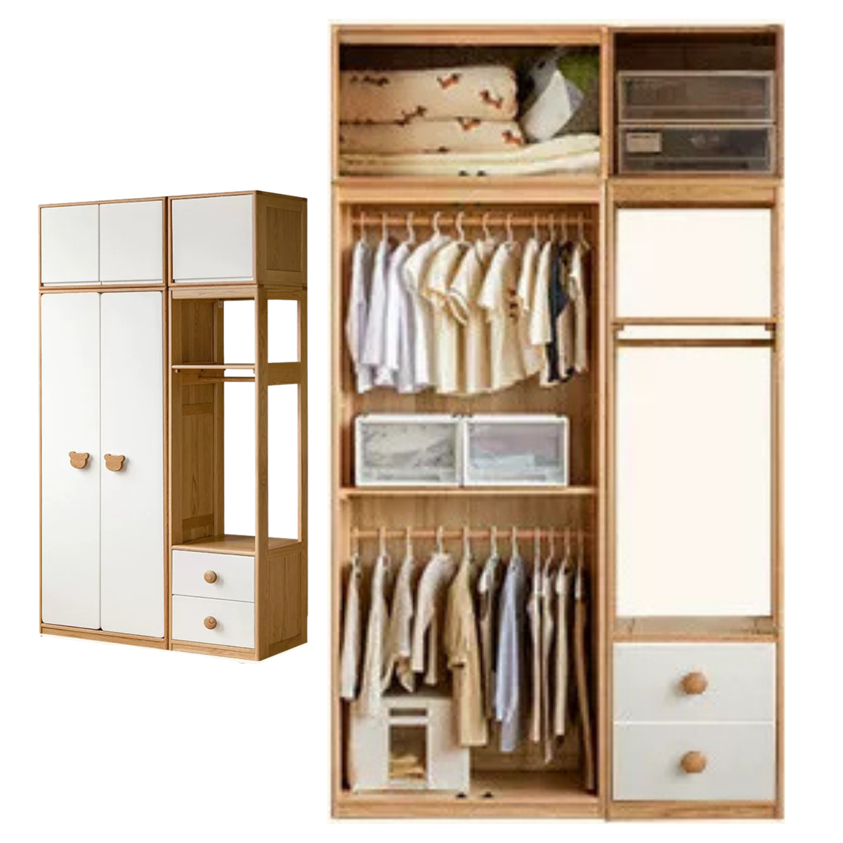 Oak Solid Wood Kids Wardrobe Combination