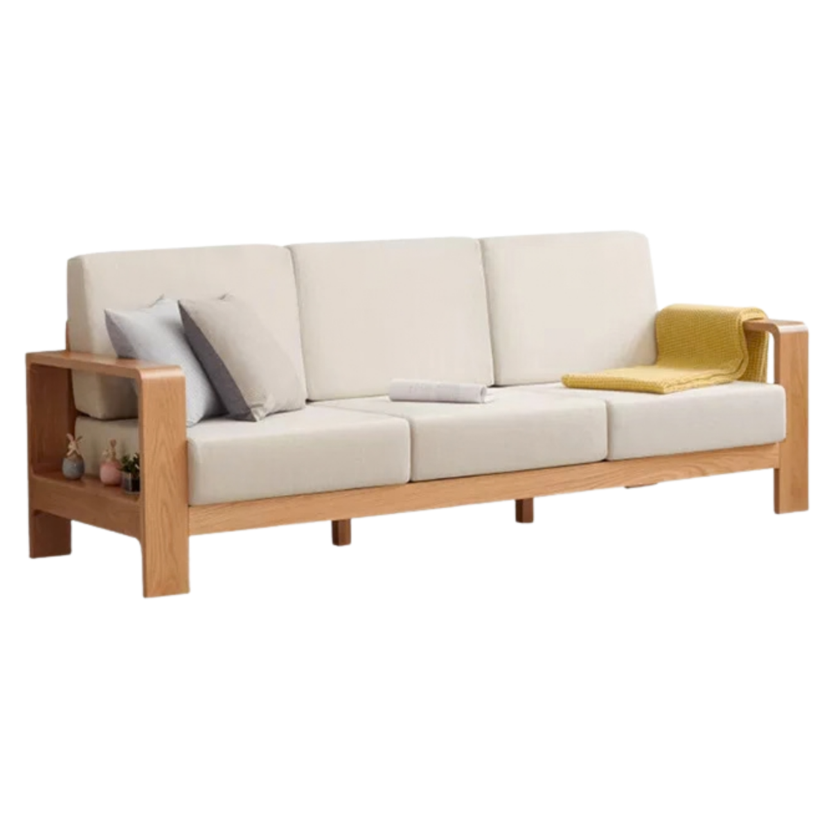 Oak Solid Wood Modern Fabric Sofa.