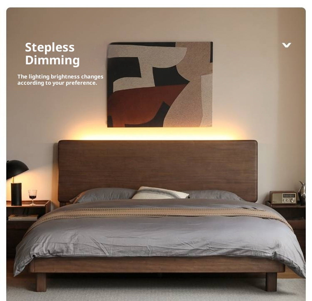 Black Walnut, Teak Solid Wood Bed with High Headboard