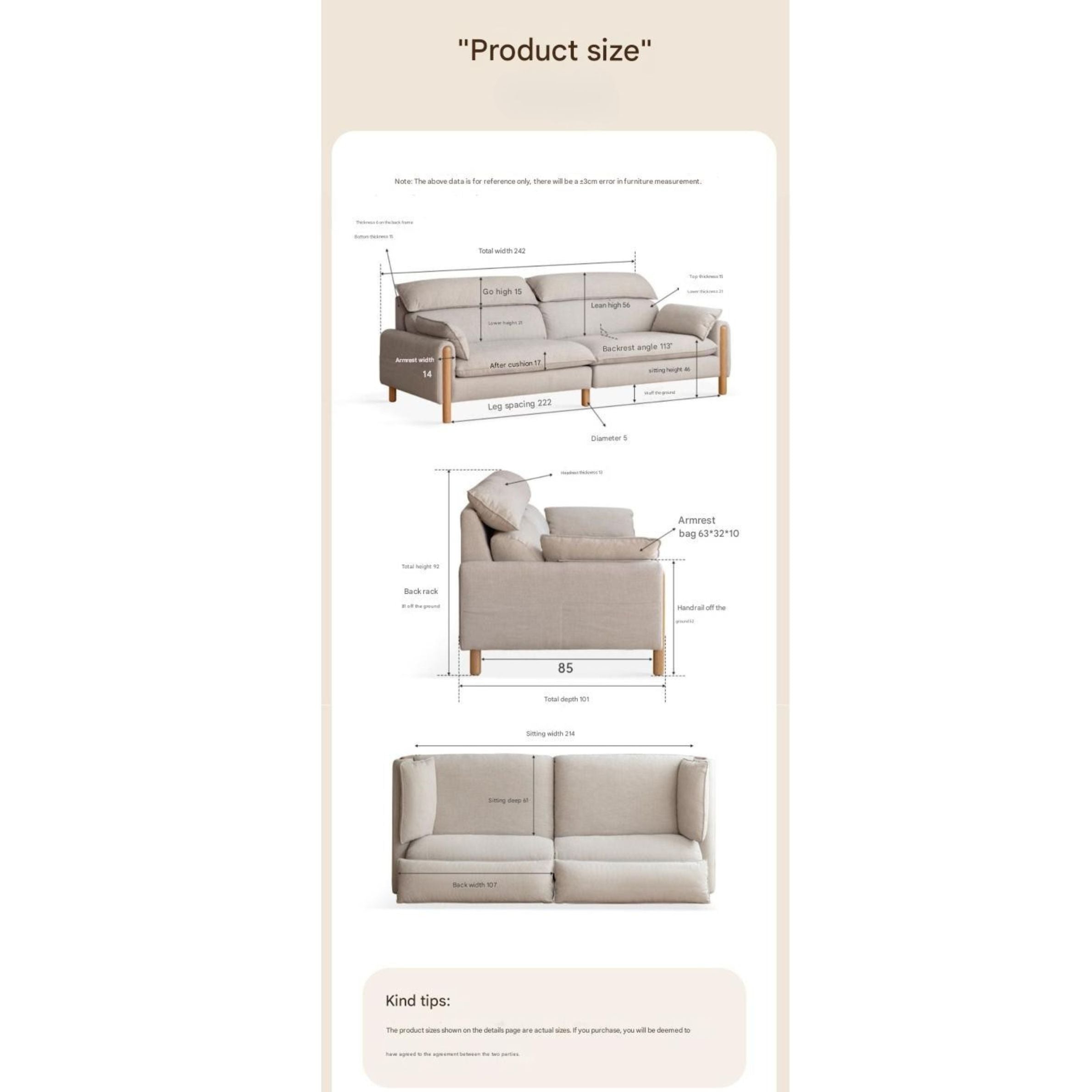Oak high back chenille sofa washable