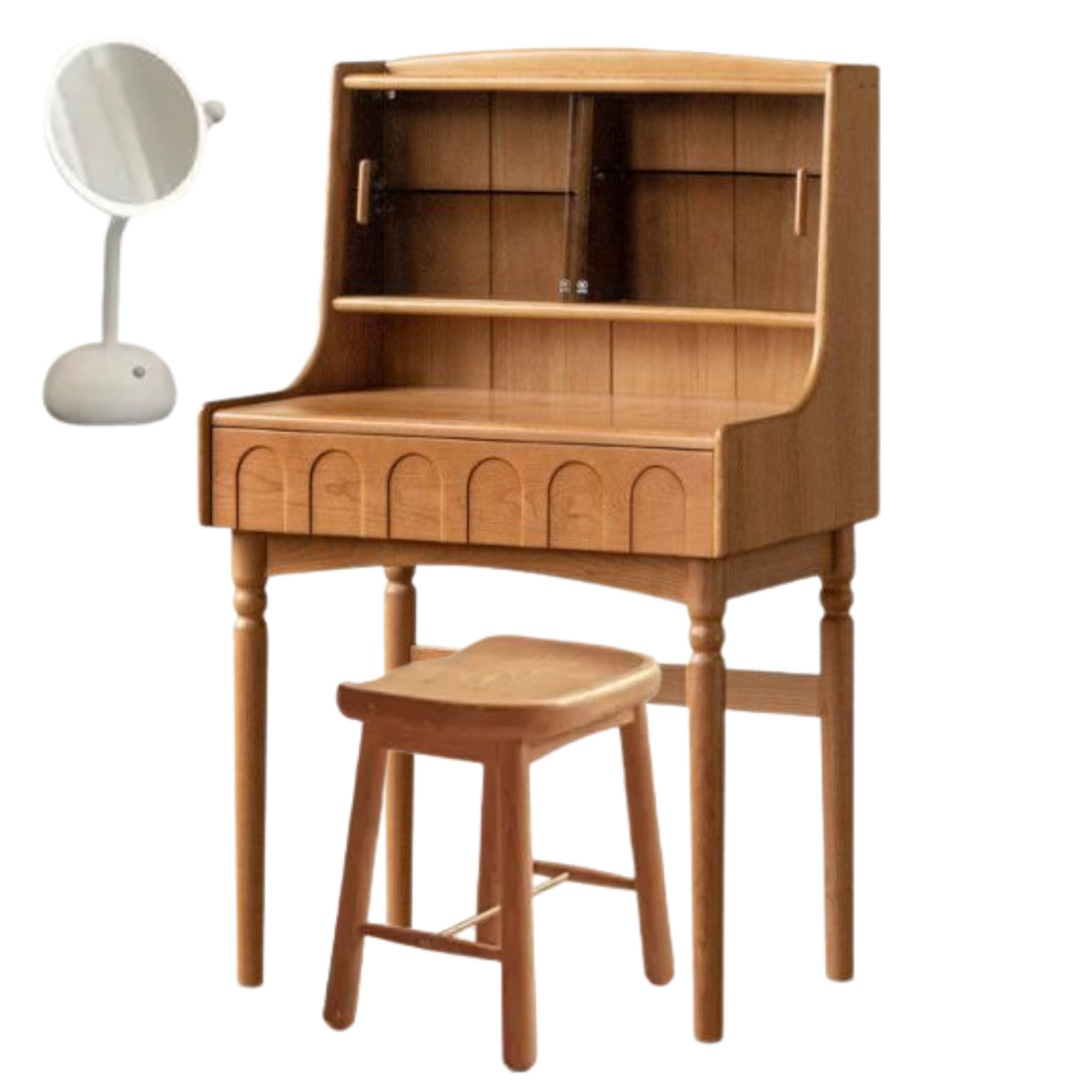 Cherry Solid Wood French Retro Vanity Table with Light