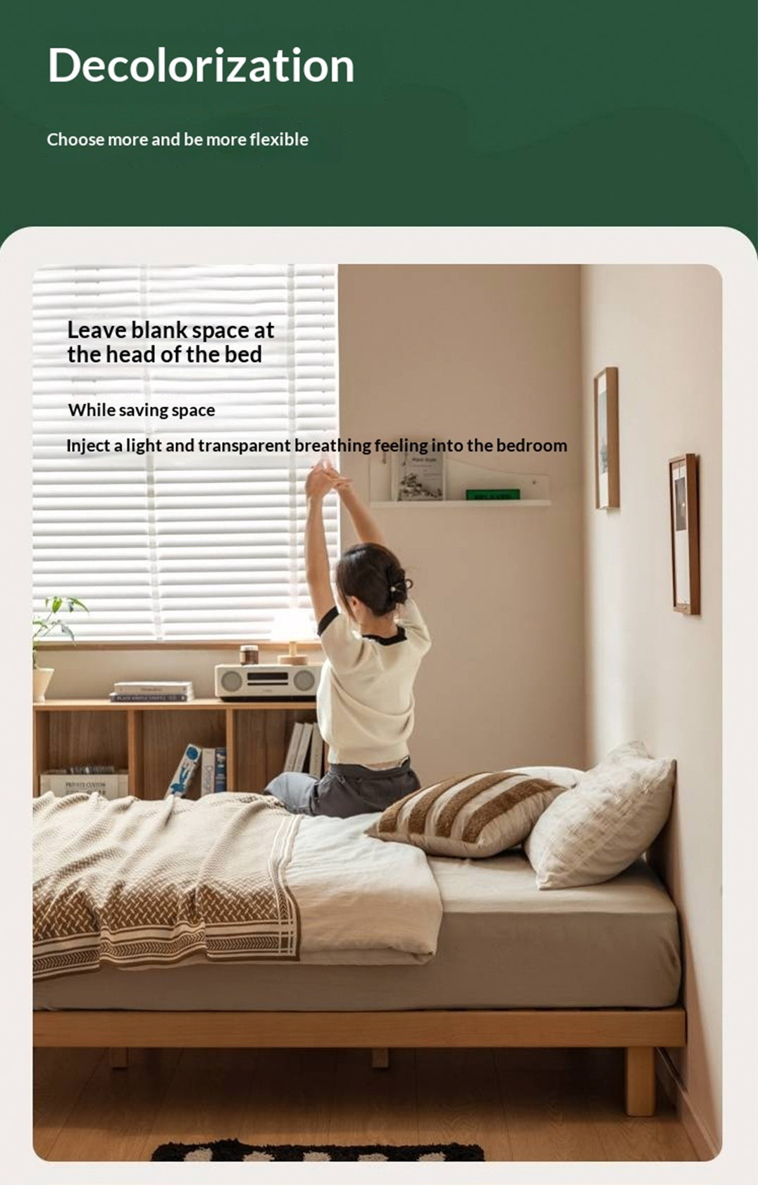 Beech, Rubberwood Solid Wood Platform Bed, Headboard-Free Bed with Flat Edge