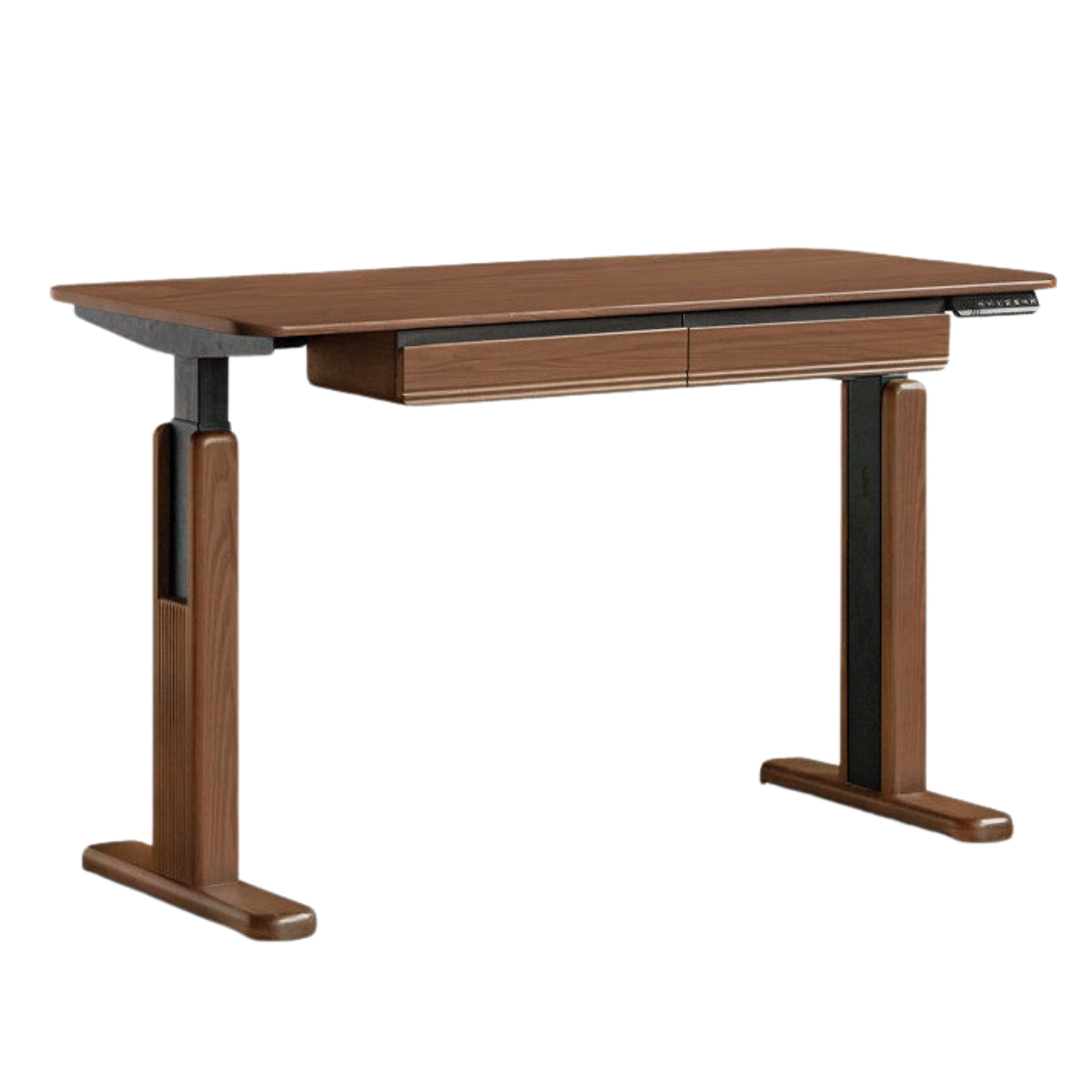 Black Walnut, White Ash Solid Wood Electric Height-Adjustable Standing Desk with Storage Drawers
