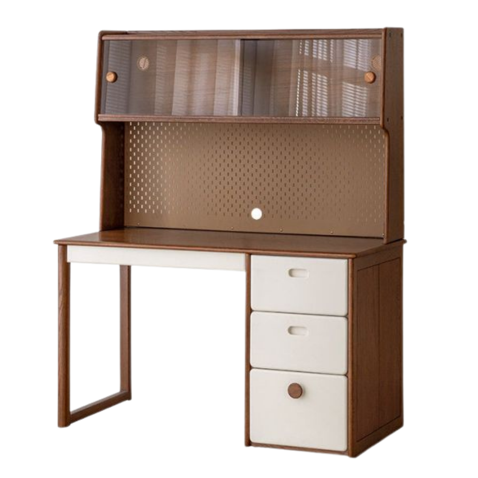 Oak Solid Wood Retro Style Kids Study Desk with Integrated Bookshelf