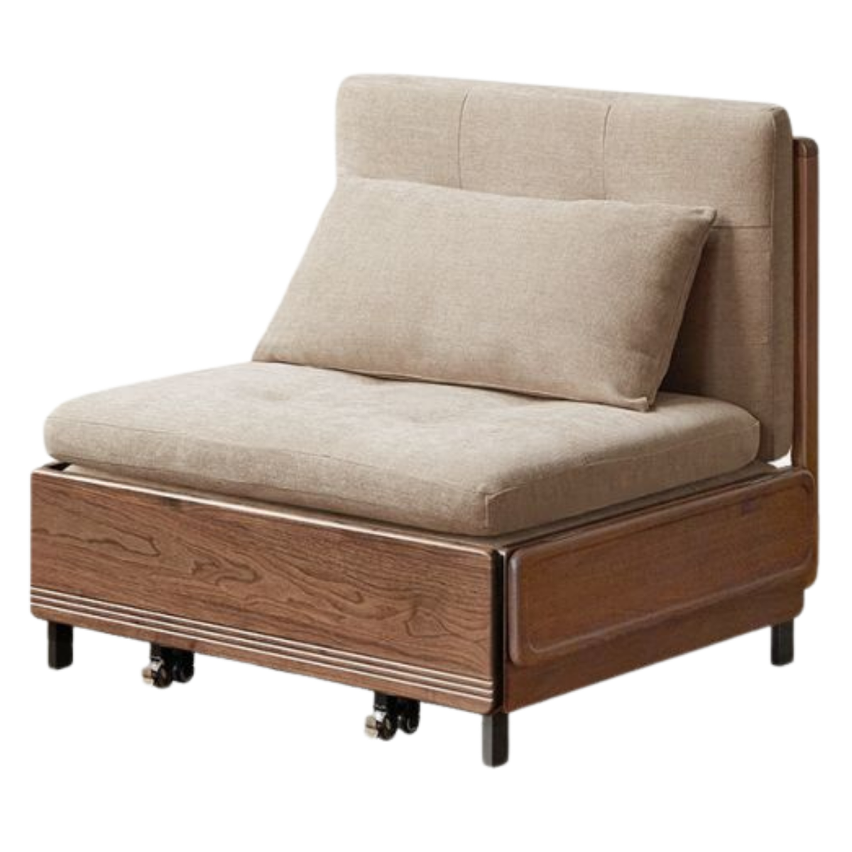 Black Walnut, Oak Solid Wood Sleeper Chair-sofa Bed with Attached Fold-Out Side Tray