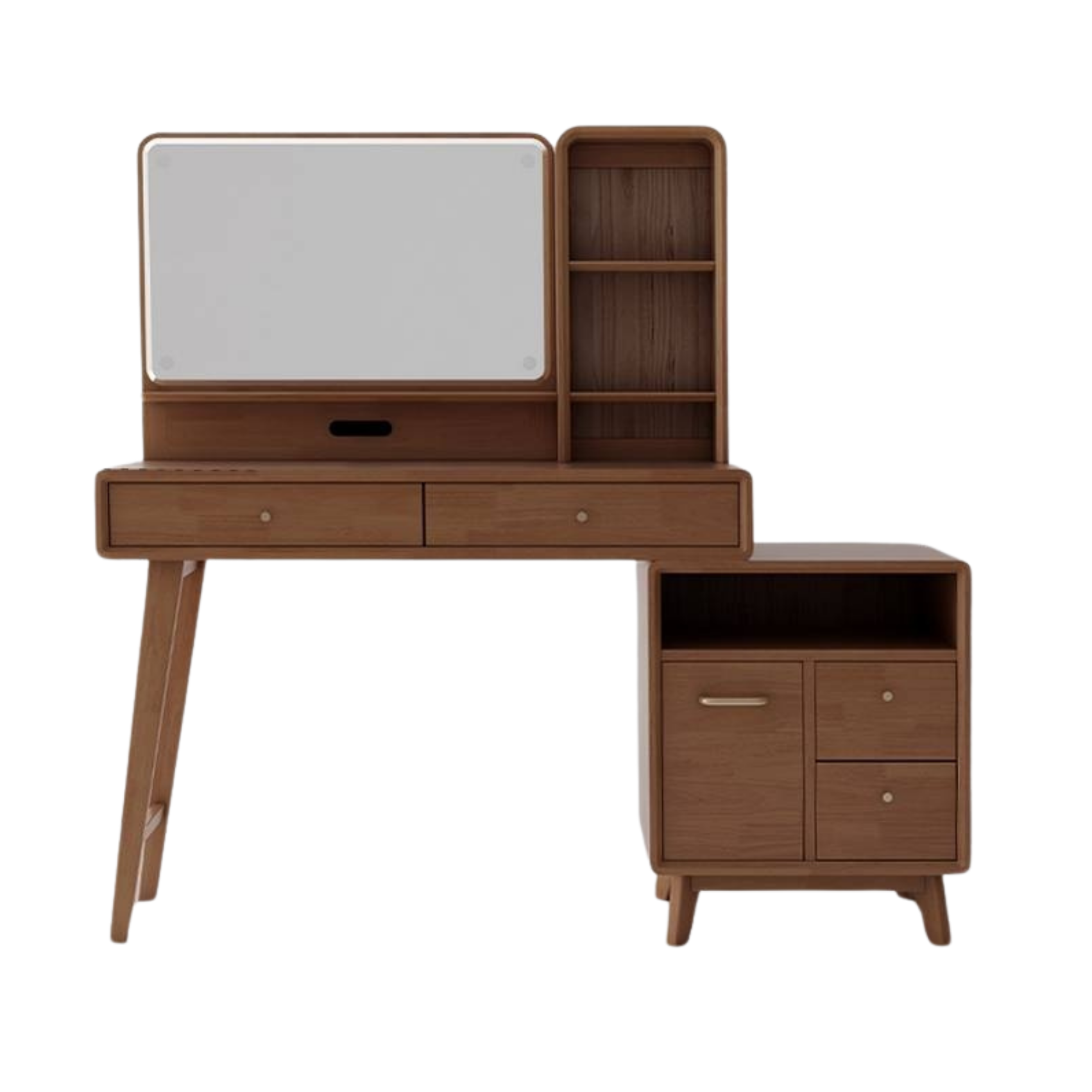 Oak, Rubberwood Solid Wood Vanity Table with Storage Cabinet