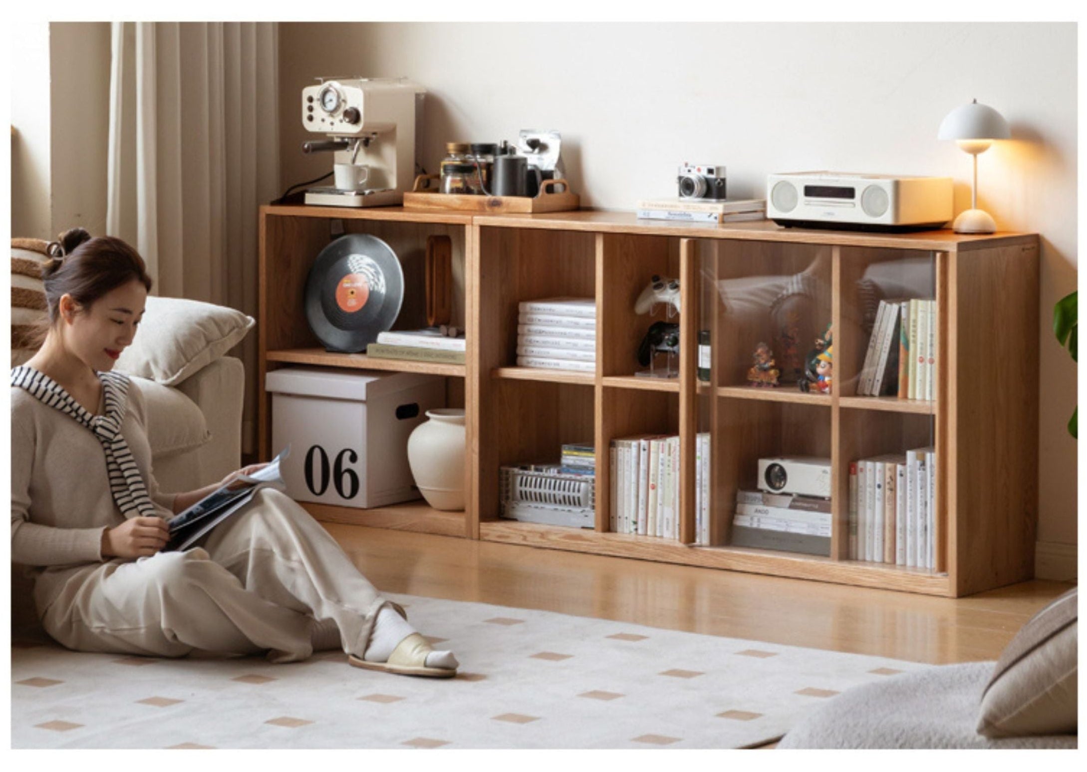 Oak Solid Wood Combination Bookcase.