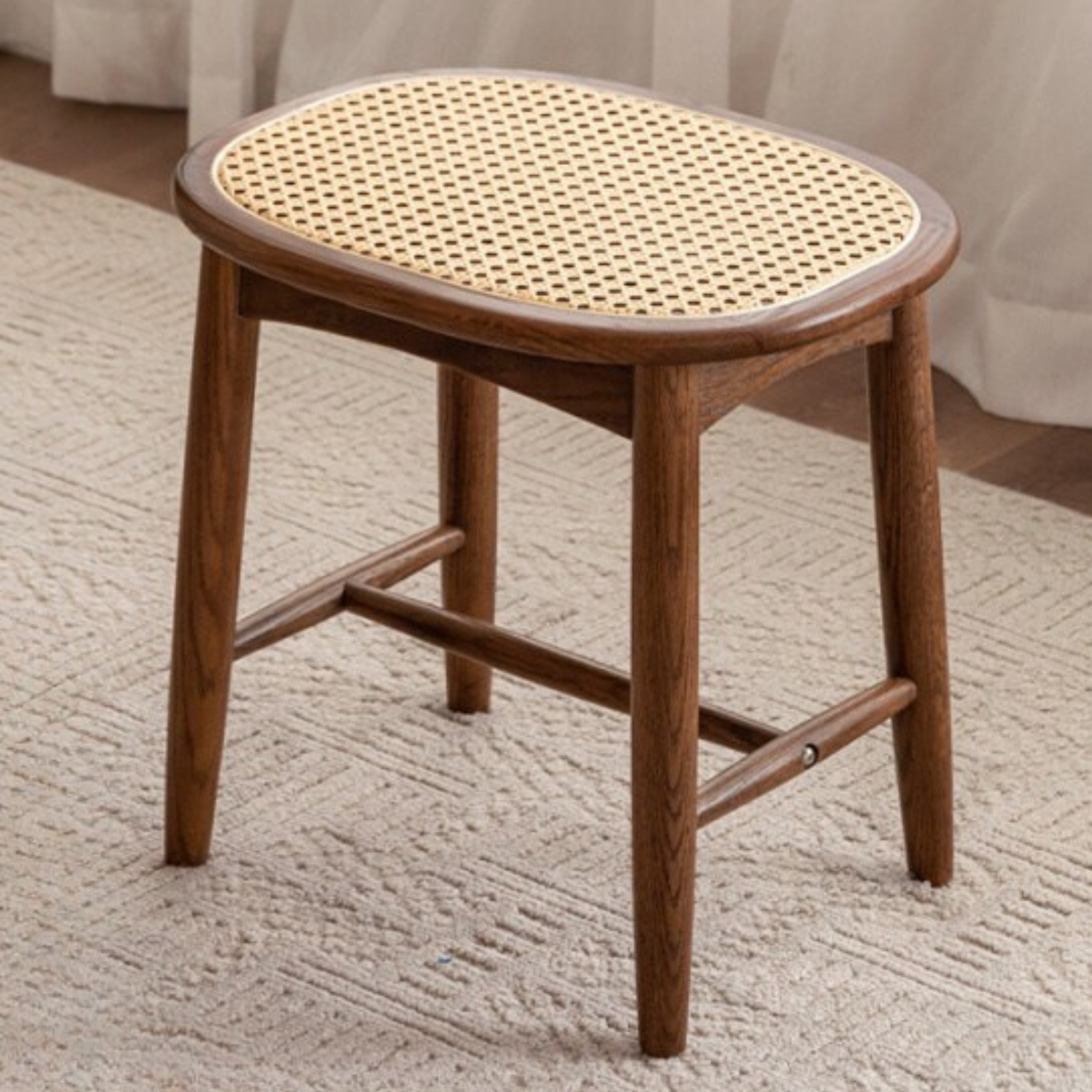 Black Walnut, Oak Solid Wood Modern Makeup Stool
