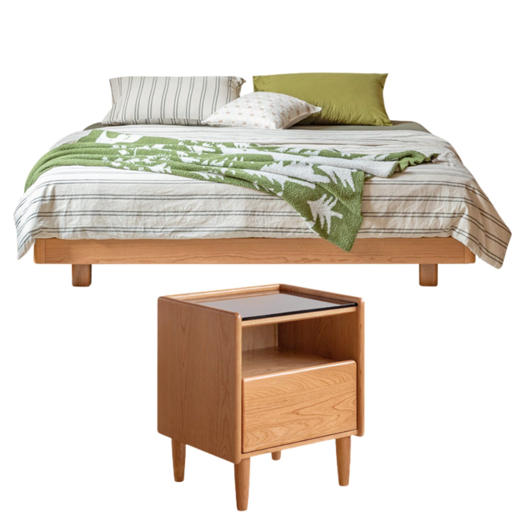 Cherry Solid Wood platform bed, headboard-free bed