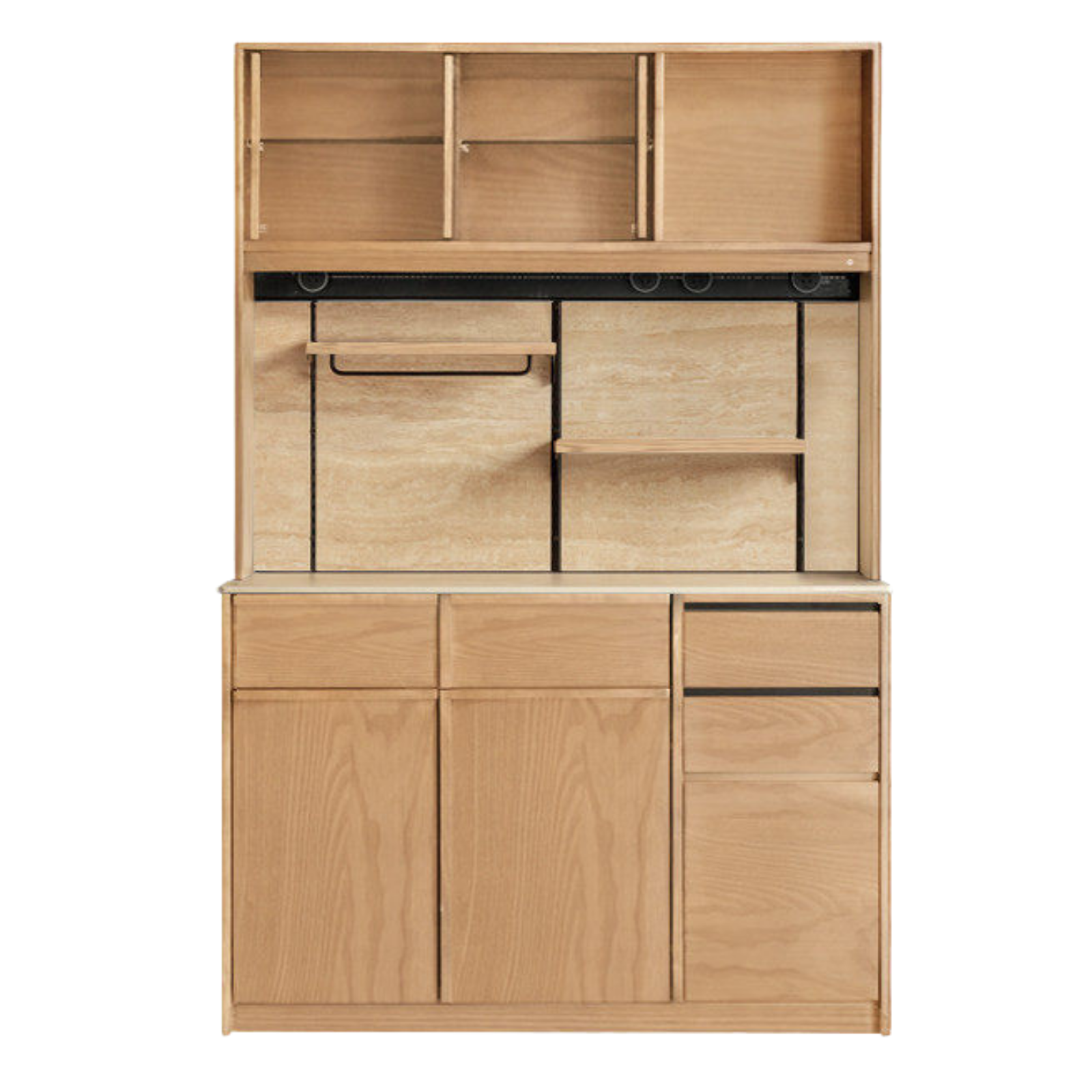 Black Walnut, Sandalwood, Ash Solid Wood Dining Cabinet Antique Style Rock Board