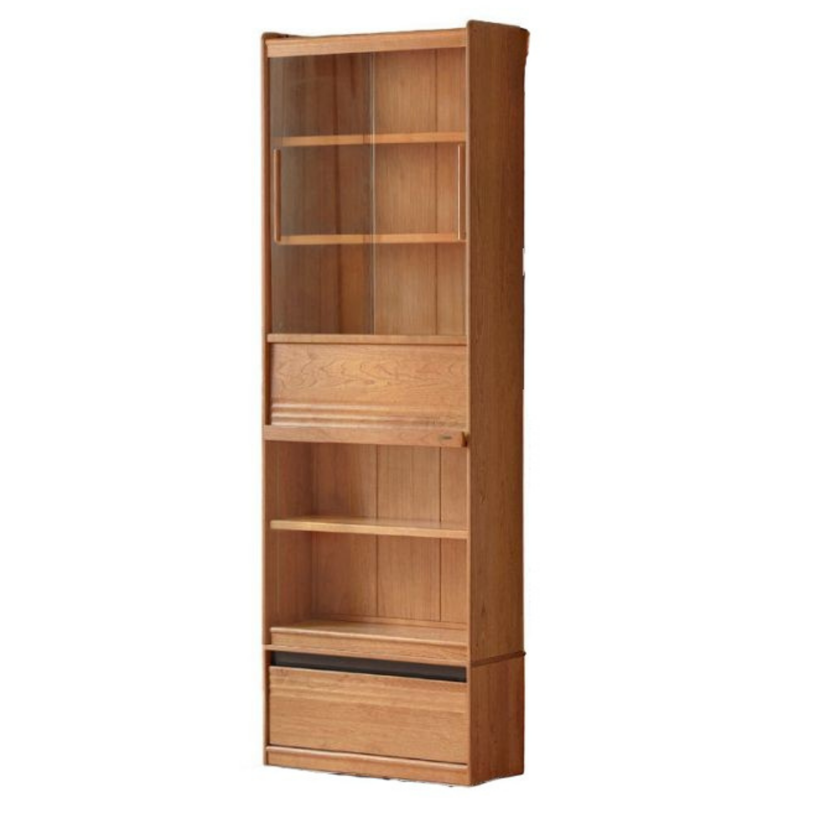 Cherry Solid Wood Bookcase with Wall Integration and Floor Storage Cabinet