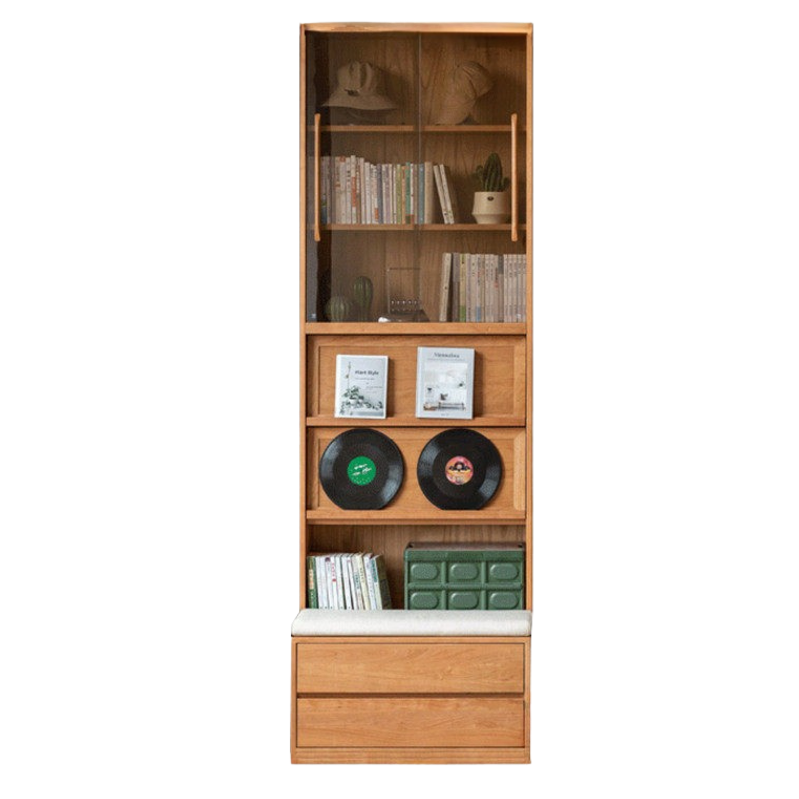 Cherry Solid Wood Bookcase Combination Glass Cabinet