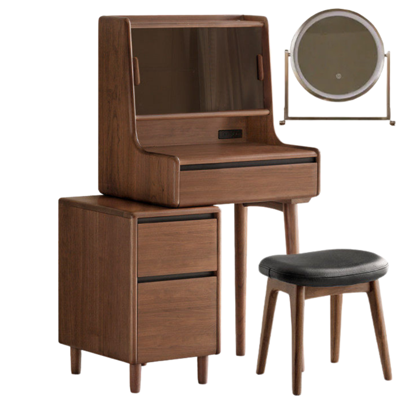 Black Walnut, Sandalwood Solid Wood Light Luxury Multifunctional Vanity Table