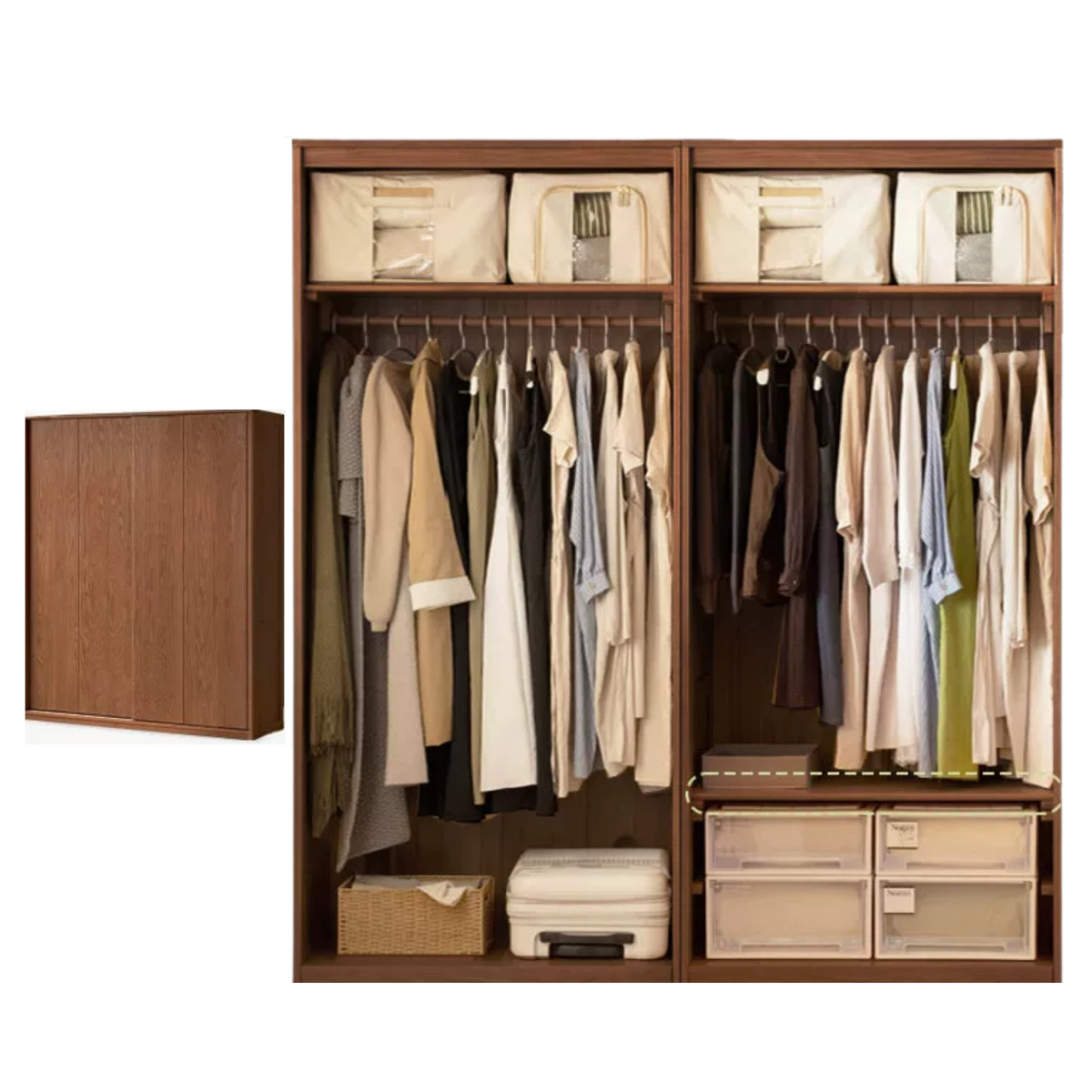 Oak Solid Wood, Solid RubberWood  Modern Style Wardrobe