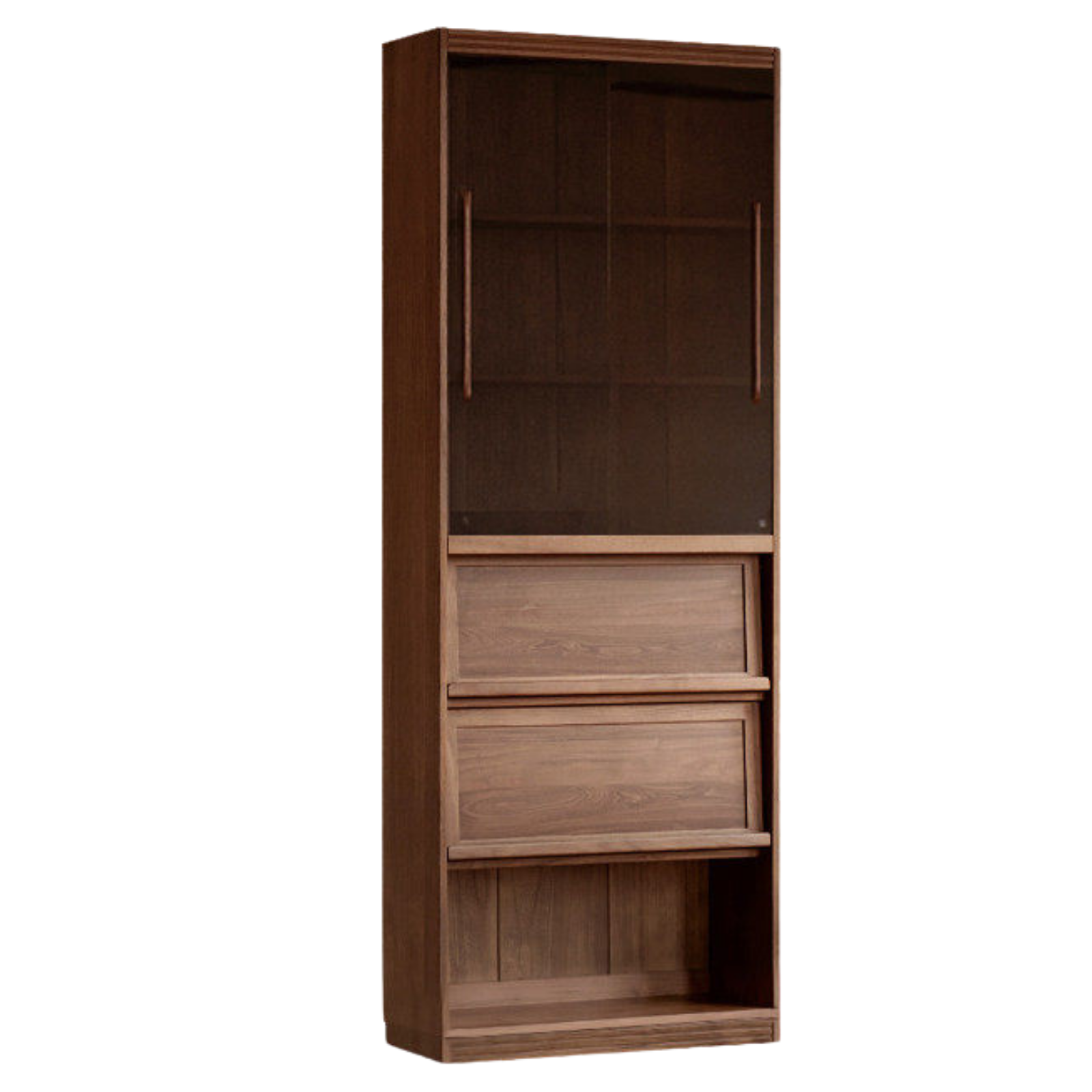 Solid Longan Hardwood, Ash Solid Wood Bookcase with Floor-to-Deck and Wall-Mounted Display Cabinet