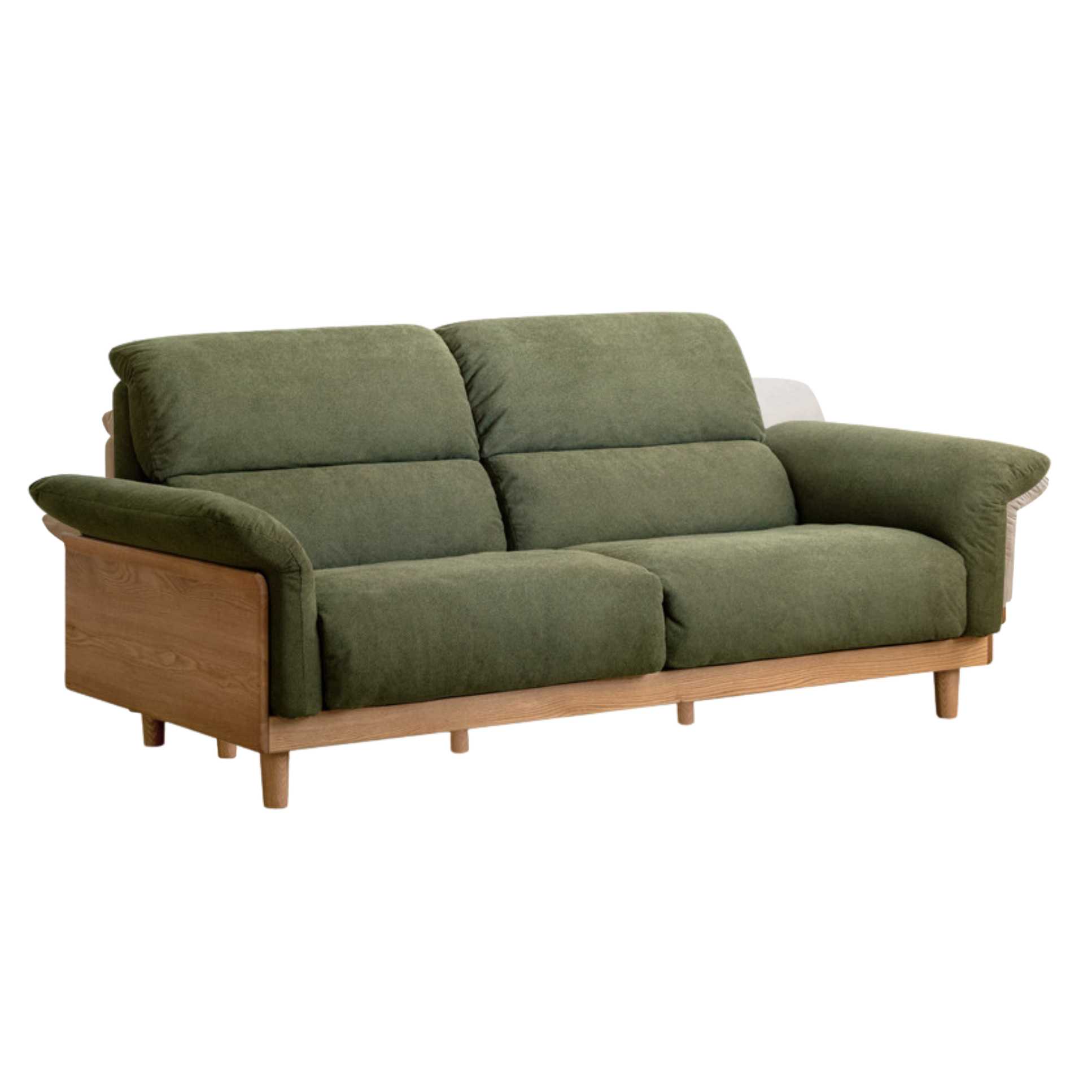 Oak Solid Wood Fabric Sofa, Couch with High Back Cushions, Durable Pet-Friendly Upholstery