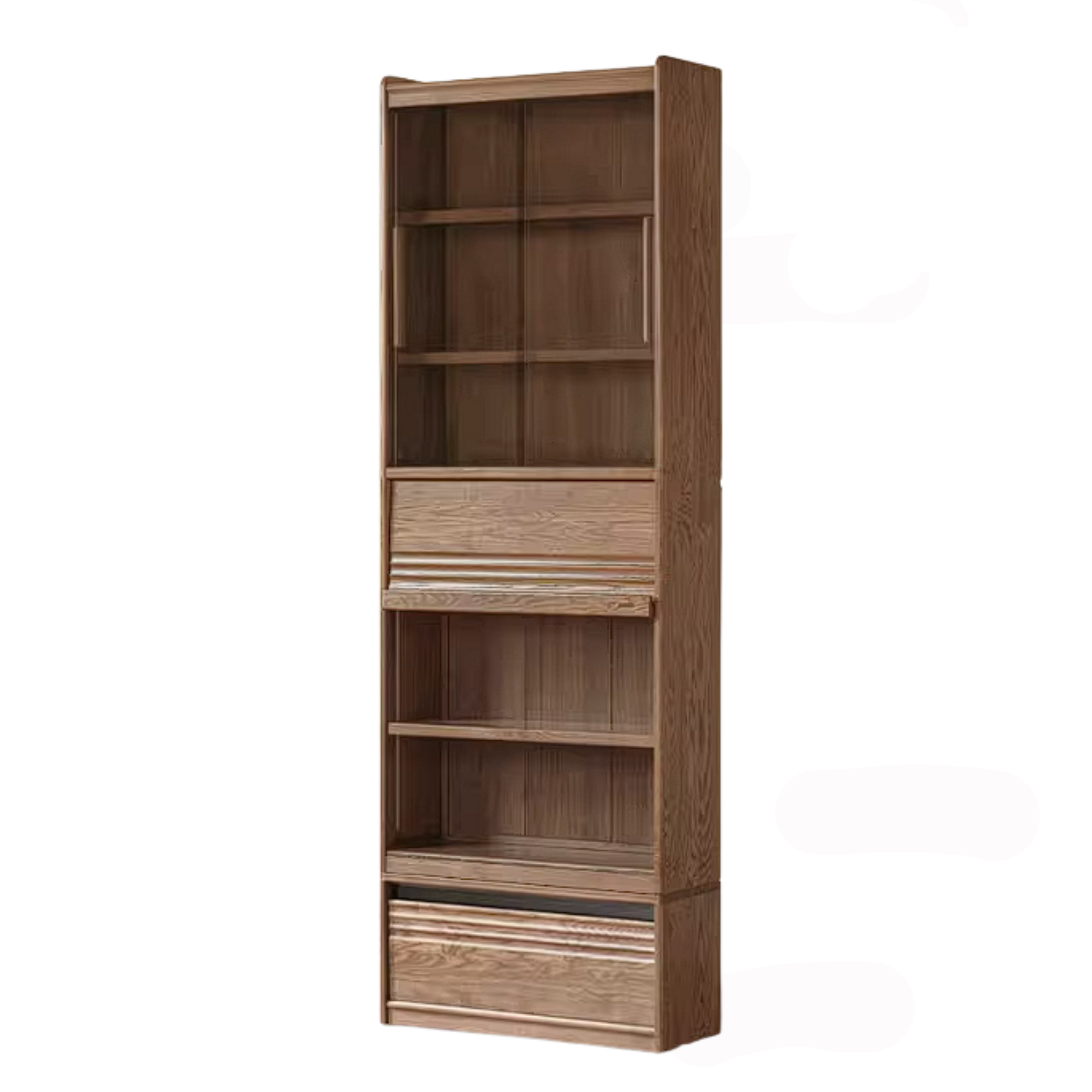 Ash Solid Wood Bookcase with Wall-Mounted Display and Storage Cabinet