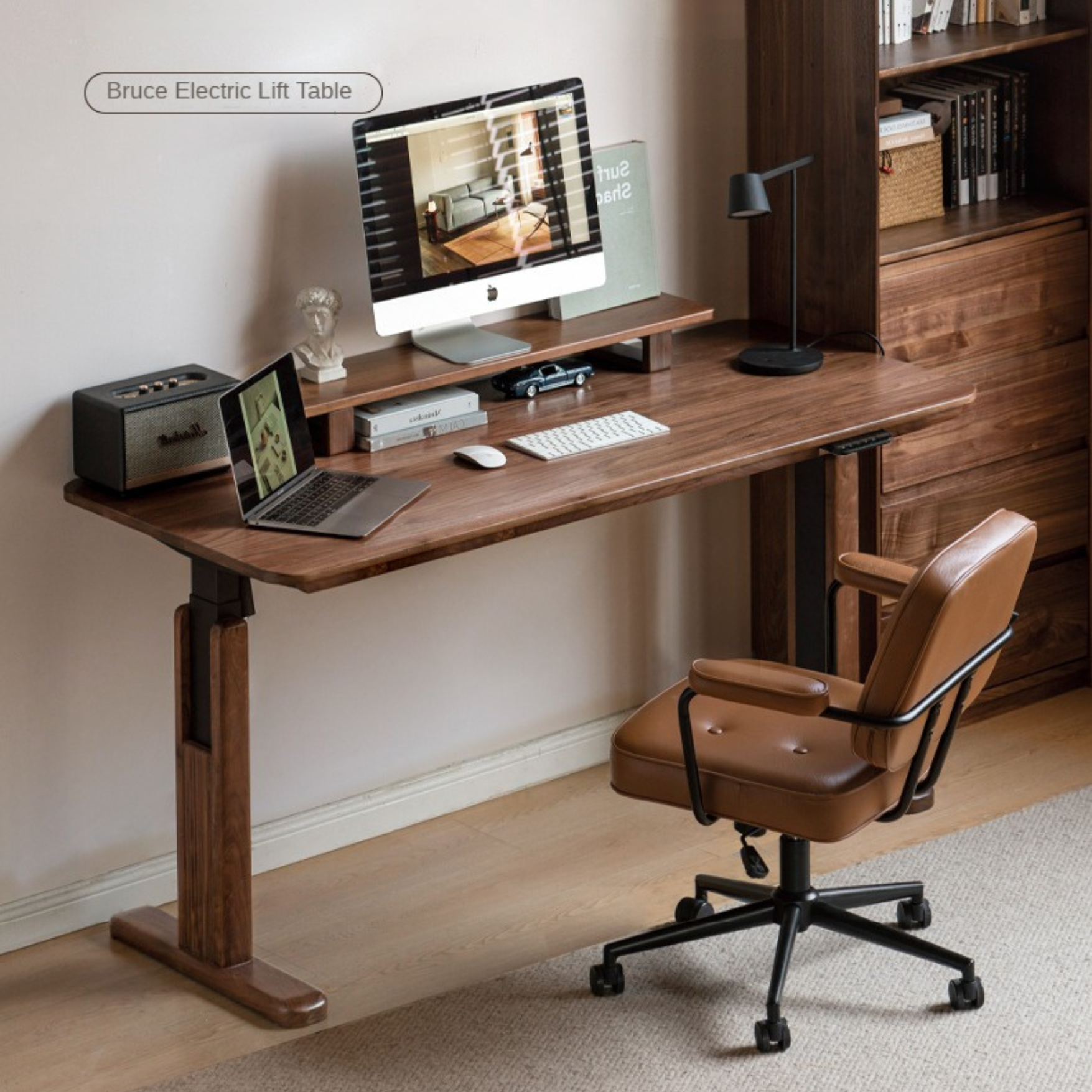 Black Walnut Solid Wood Electric Elevating Desk-