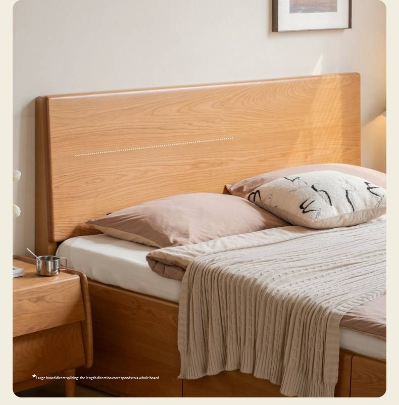 Cherry Solid Wood Storage Bed with Side Storage Drawers