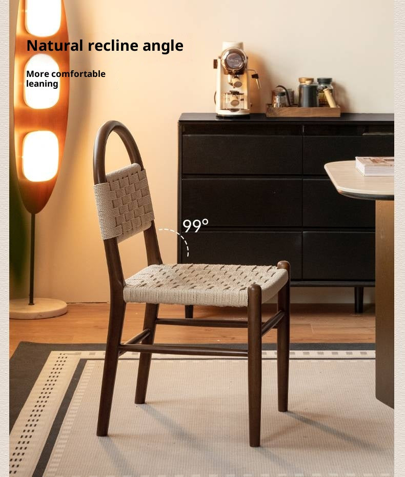 4pcs Solid RubberWood Dining Braided Chair Retro Vintage Style