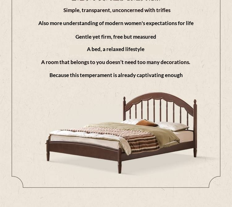 Poplar Solid Wood Bed — American Windsor Style with Retro Vertical Strip Design