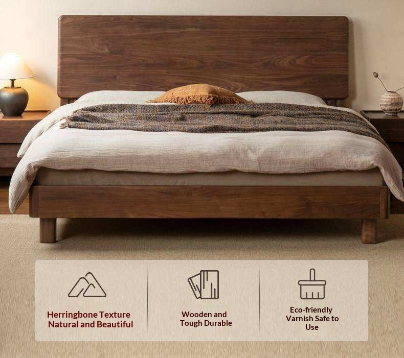Black Walnut Solid Wood Bed with Italian Light Luxury Design