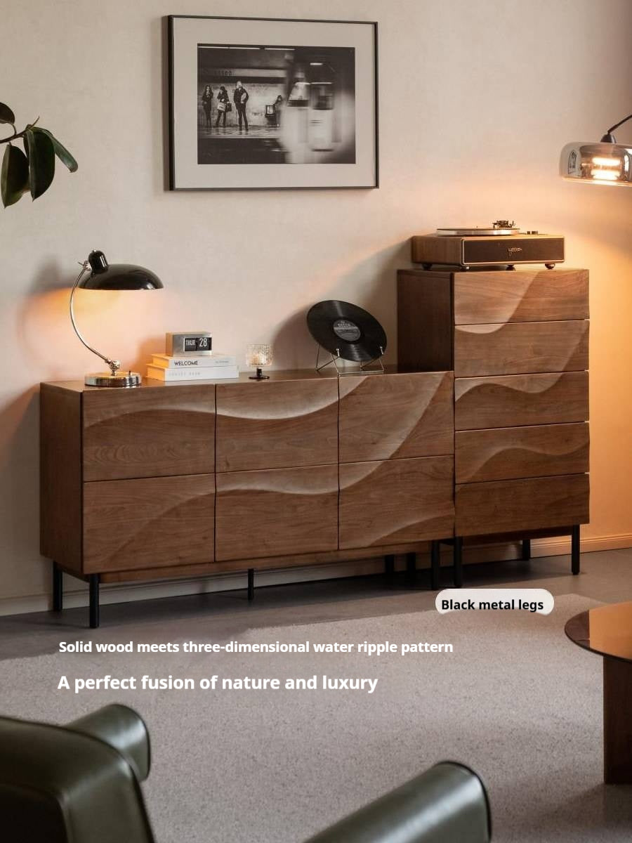 Black Walnut Solid Wood Wave Side Cabinet,Drawer