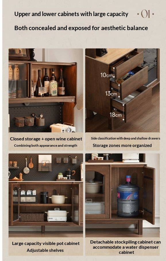 Black Walnut Solid Wood Retro Buffet Cabinet, Sideboard