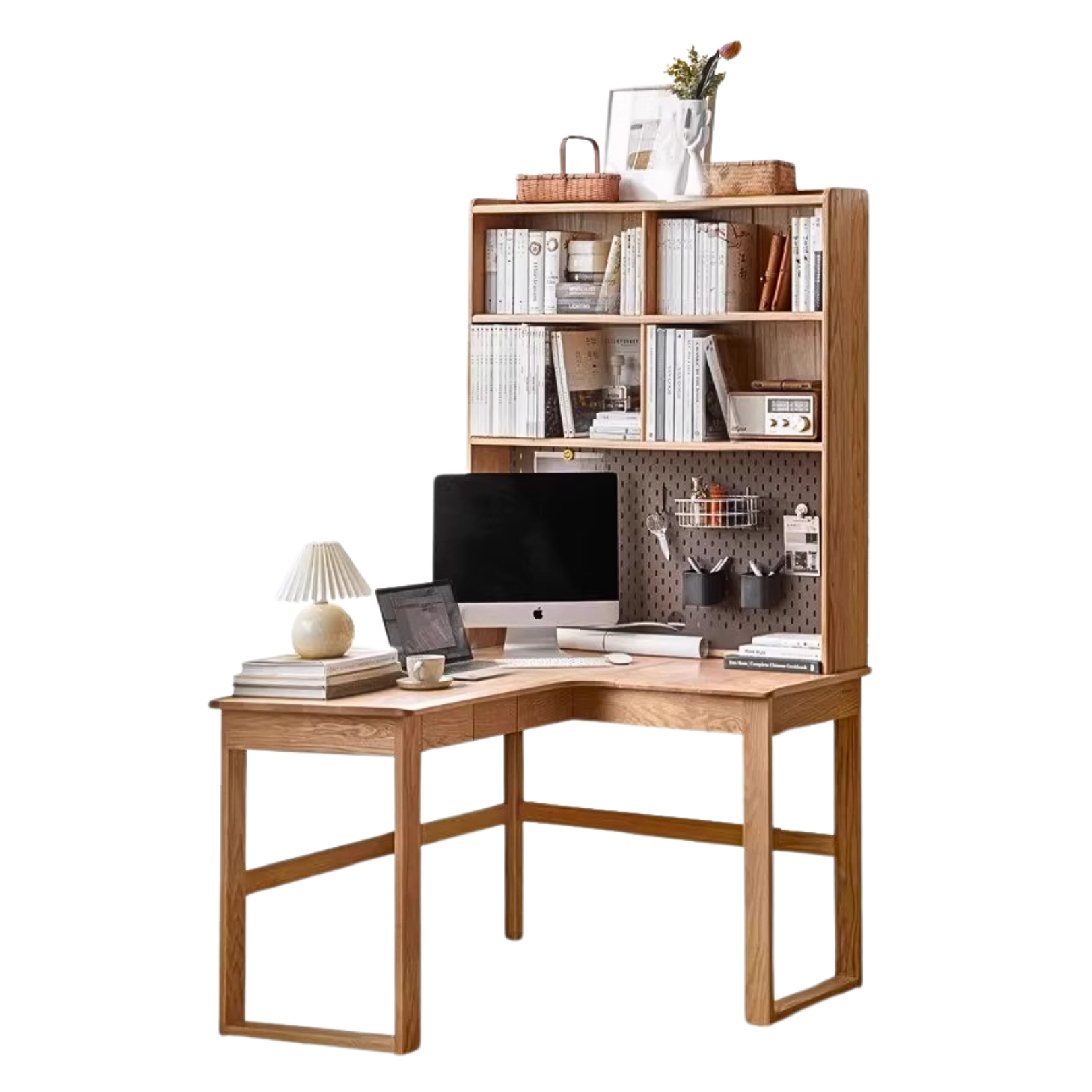 Oak Solid Wood L-shaped Corner Office Desk