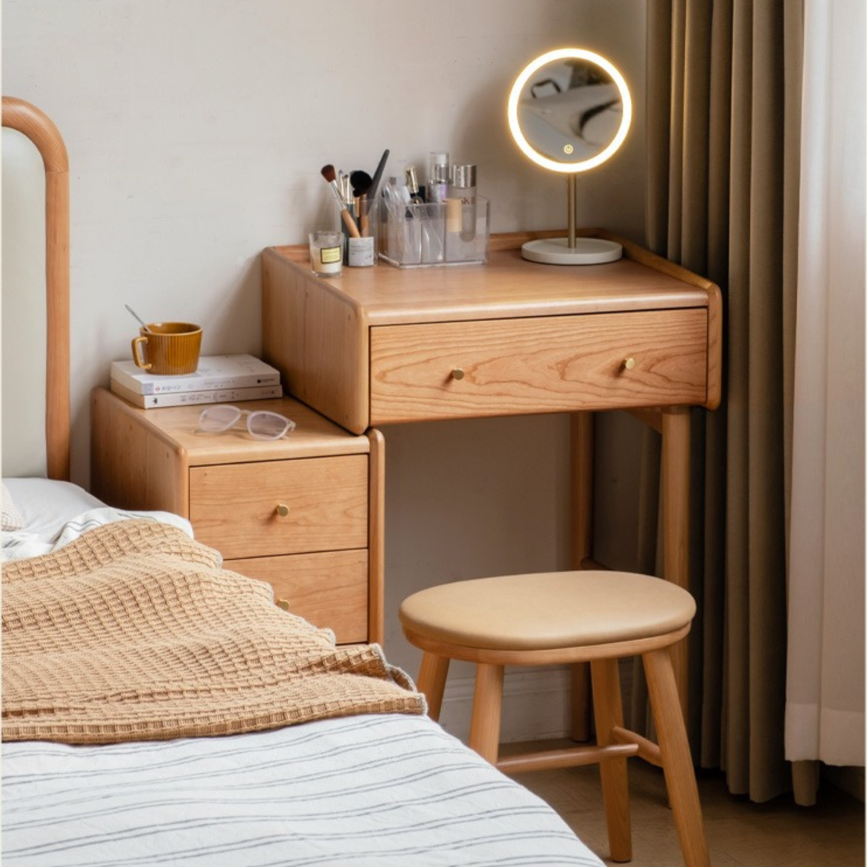 Cherry solid wood dressing table cabinet integrated