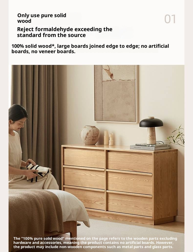 Ash, Oak Solid Wood Wabi-sabi Style Chest Of Drawers