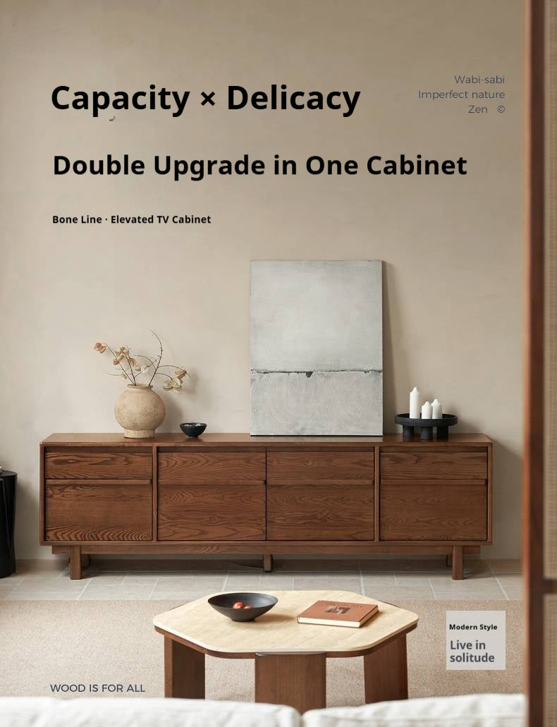 Ash Solid Wood Wabi-sabi Style TV Cabinet