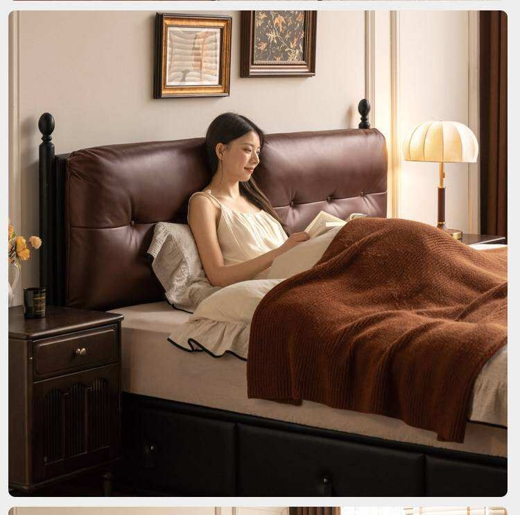 Genuine Leather Luxury Storage Bed with Lift-Up Storage Box Bed