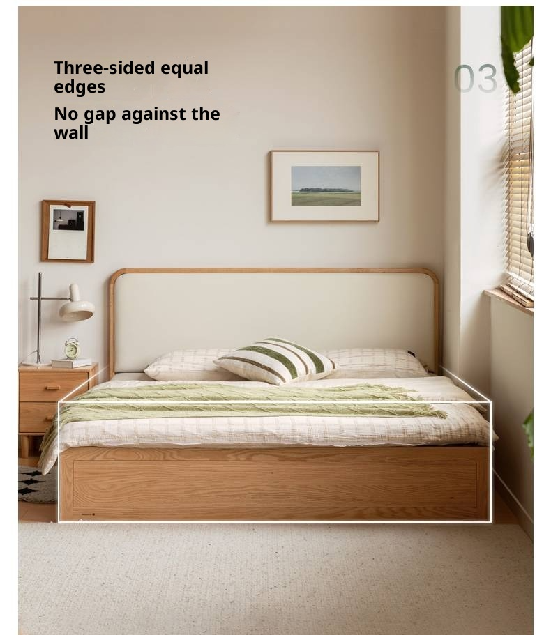 Oak Solid Wood Genuine Leather,  Eco-leather Box Bed