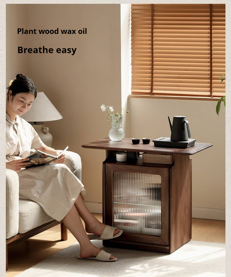 Ash, Black Walnut Solid Wood Mobile Coffee Cabinet