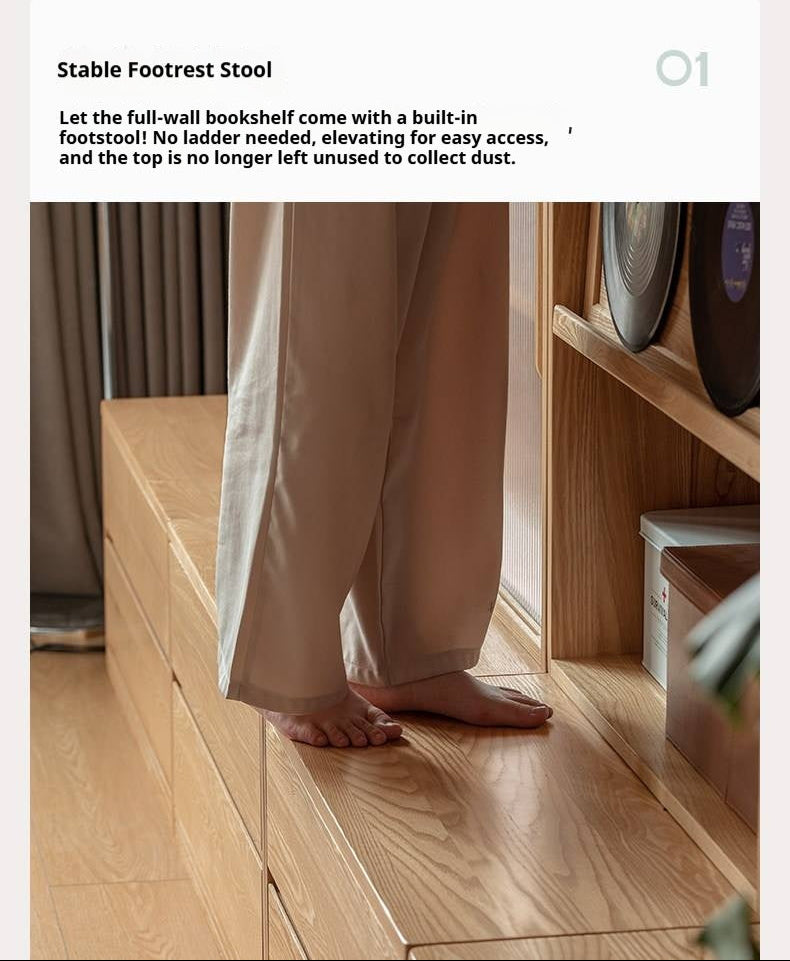 Ash Solid Wood Wall-Mounted Bookcase with Integrated Study Shelf