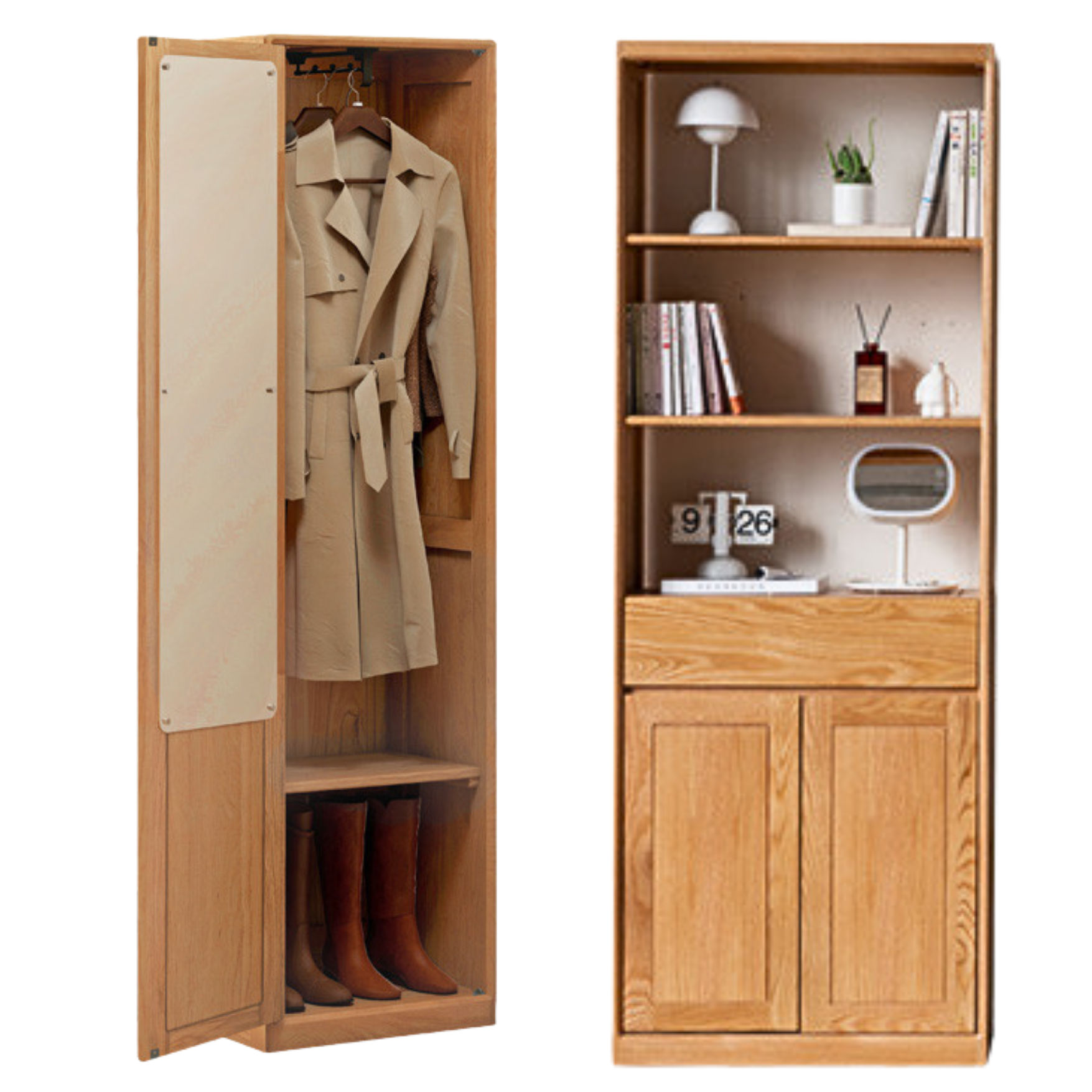 Oak Solid Wood Mirror Entrance Cabinet