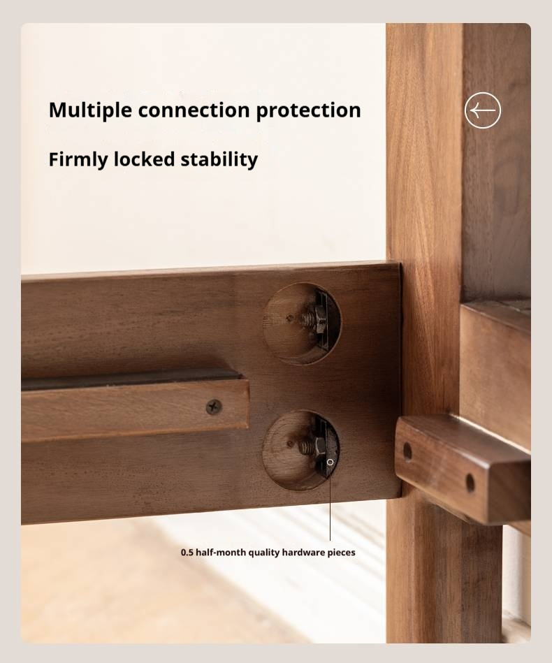 Black Walnut, Beech Solid Wood Retro Upholstered Large Bed