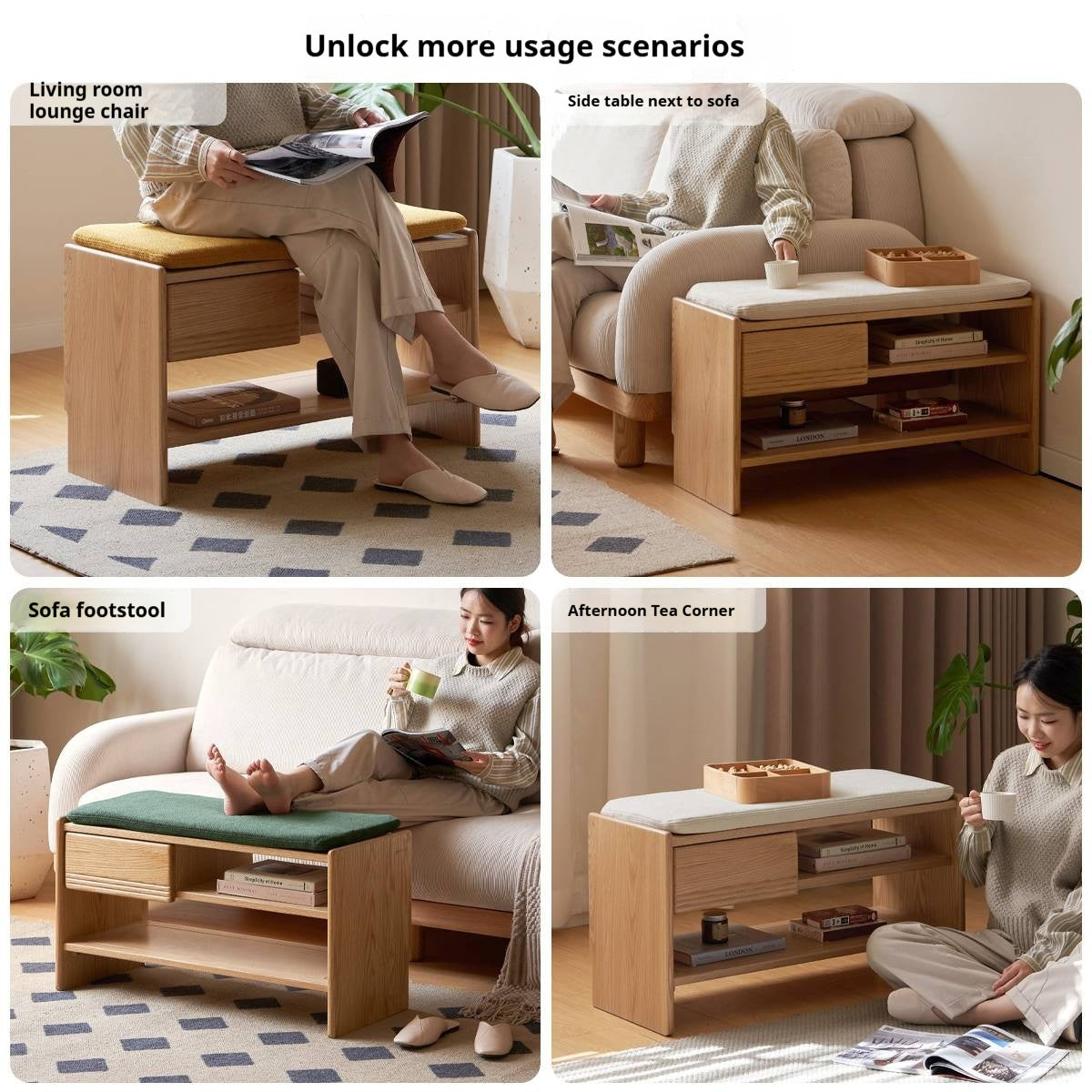 Oak Solid Wood Shoe Changing Stool