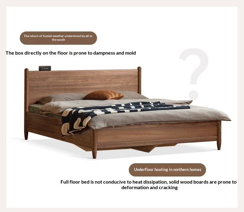Black Walnut Solid Wood Adjustable Storage Bed with Flat Panel Headboard