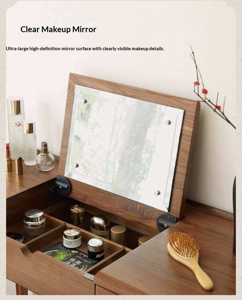 Black Walnut, Ash Solid Wood Flip Vanity Table.