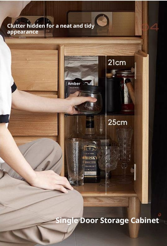 Ash Solid Wood Modern Minimalist Side Cabinet with Light.