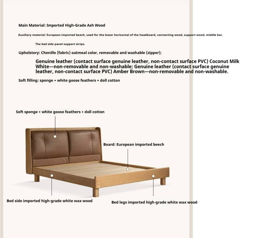 Ash Solid Wood Upholstered Floating Platform Bed with LED Lights